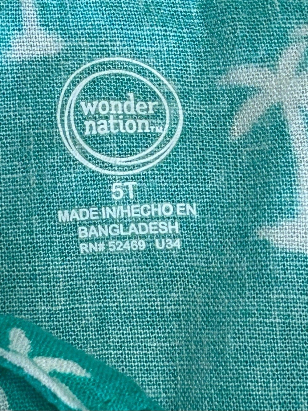 Wonder Nation Boys Tropical Button Up Shirt 5T Teal Green - Picture 3 of 7